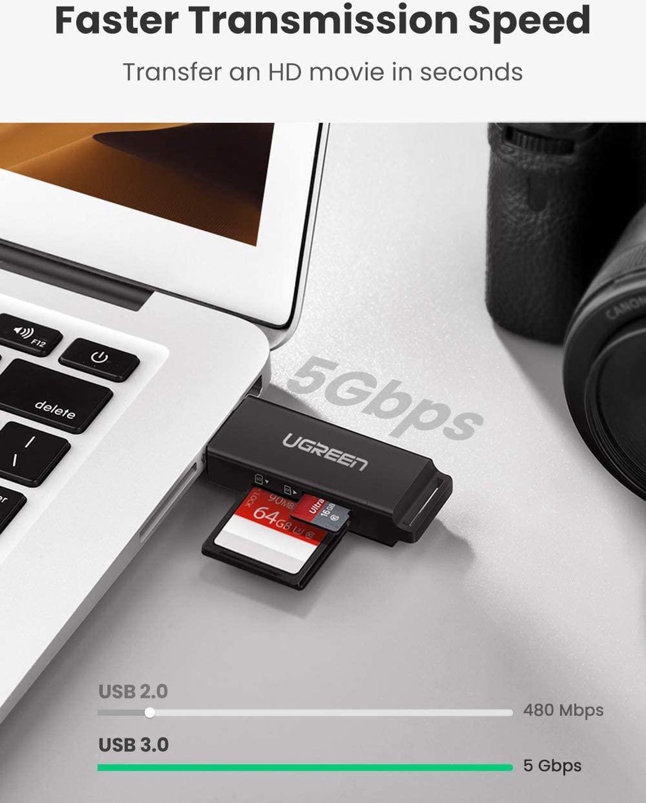 Alt view image 5 of 7 - UGREEN SD Card Reader Portable USB 3.0 Dual Slot Flash Memory Card Adapter Hub for TF, SD, Micro SD, SDXC, SDHC, MMC, RS-MMC, Micro SDXC, Micro SDHC, UHS-I for Mac, Windows, Linux, Chrome, PC, Laptop
