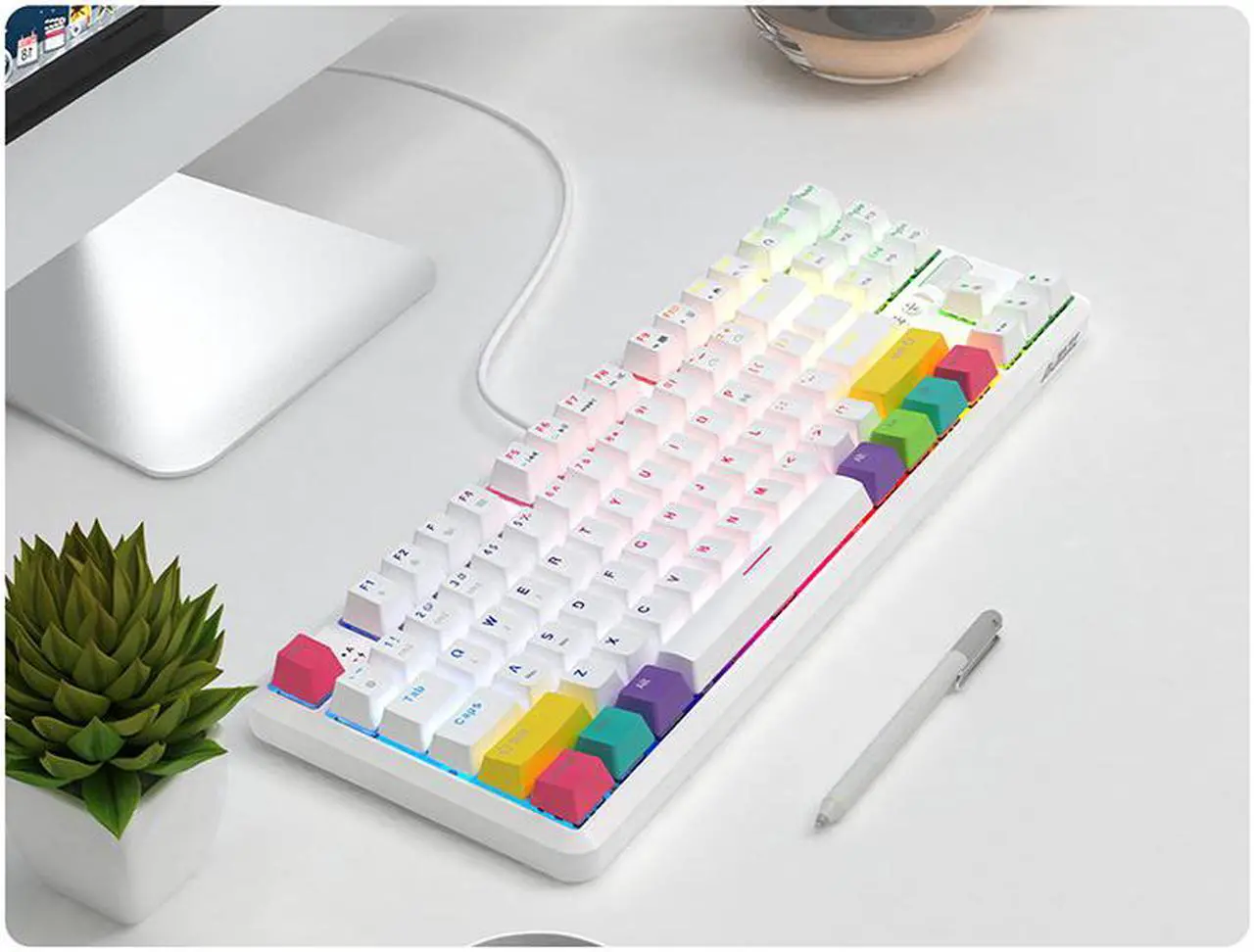 Alt view image 6 of 7 - A-jazz  K870T Wired and Bluetooth Wireless Dual-mode Connectivity RGB Backlit TKL Mechanical Keyboard