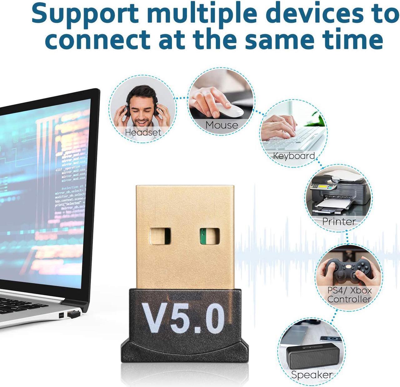 Alt view image 6 of 6 - USB Bluetooth 5.0 Adapter for PC Win10/8.1/8/7/XP/Vista, Desktop Computer Bluetooth Dongle Receiver/Transmitter for Laptop Support to Connect Headset, Mouse, Keyboard, Printer, Speaker