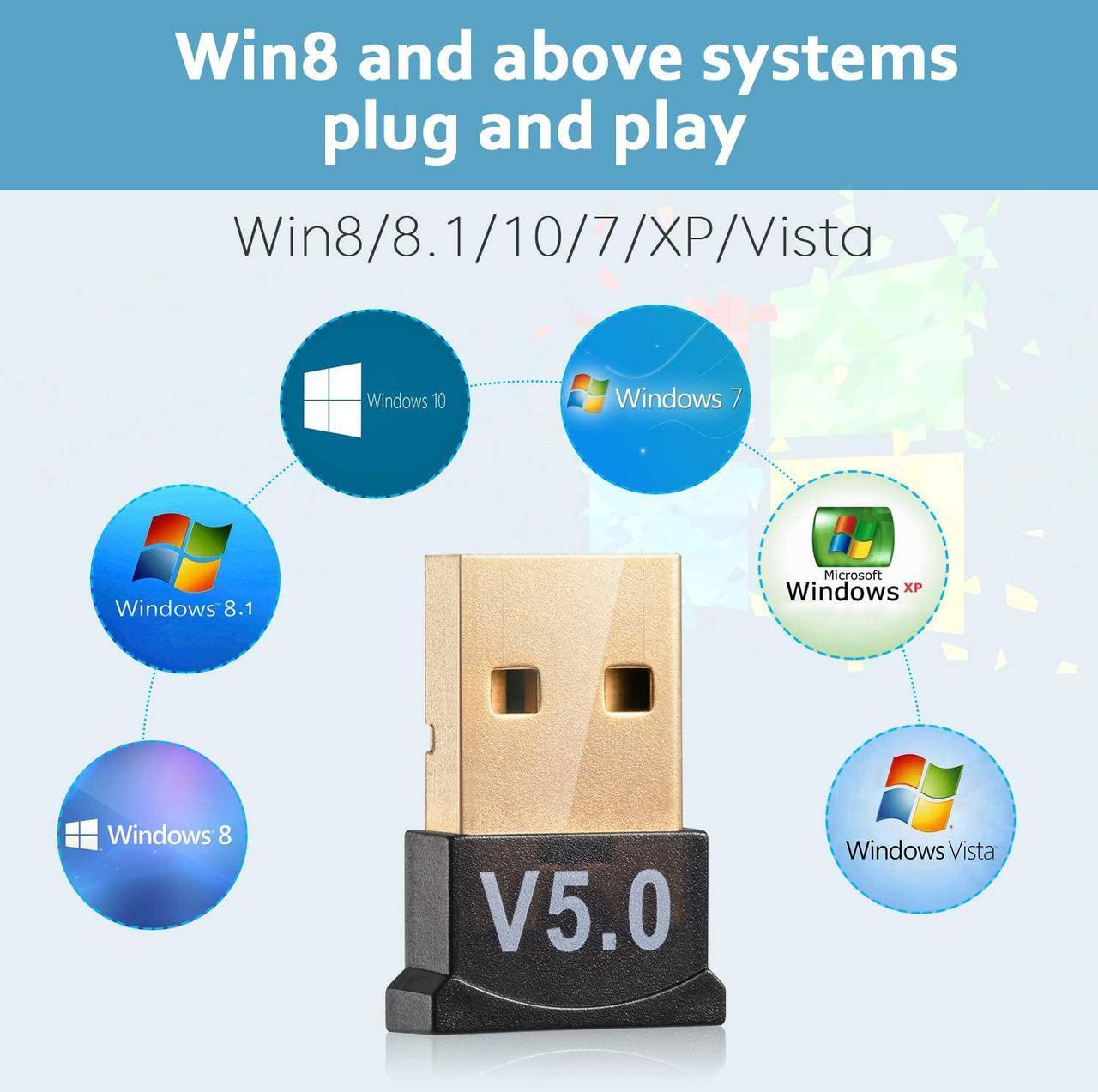 Alt view image 2 of 6 - USB Bluetooth 5.0 Adapter for PC Win10/8.1/8/7/XP/Vista, Desktop Computer Bluetooth Dongle Receiver/Transmitter for Laptop Support to Connect Headset, Mouse, Keyboard, Printer, Speaker