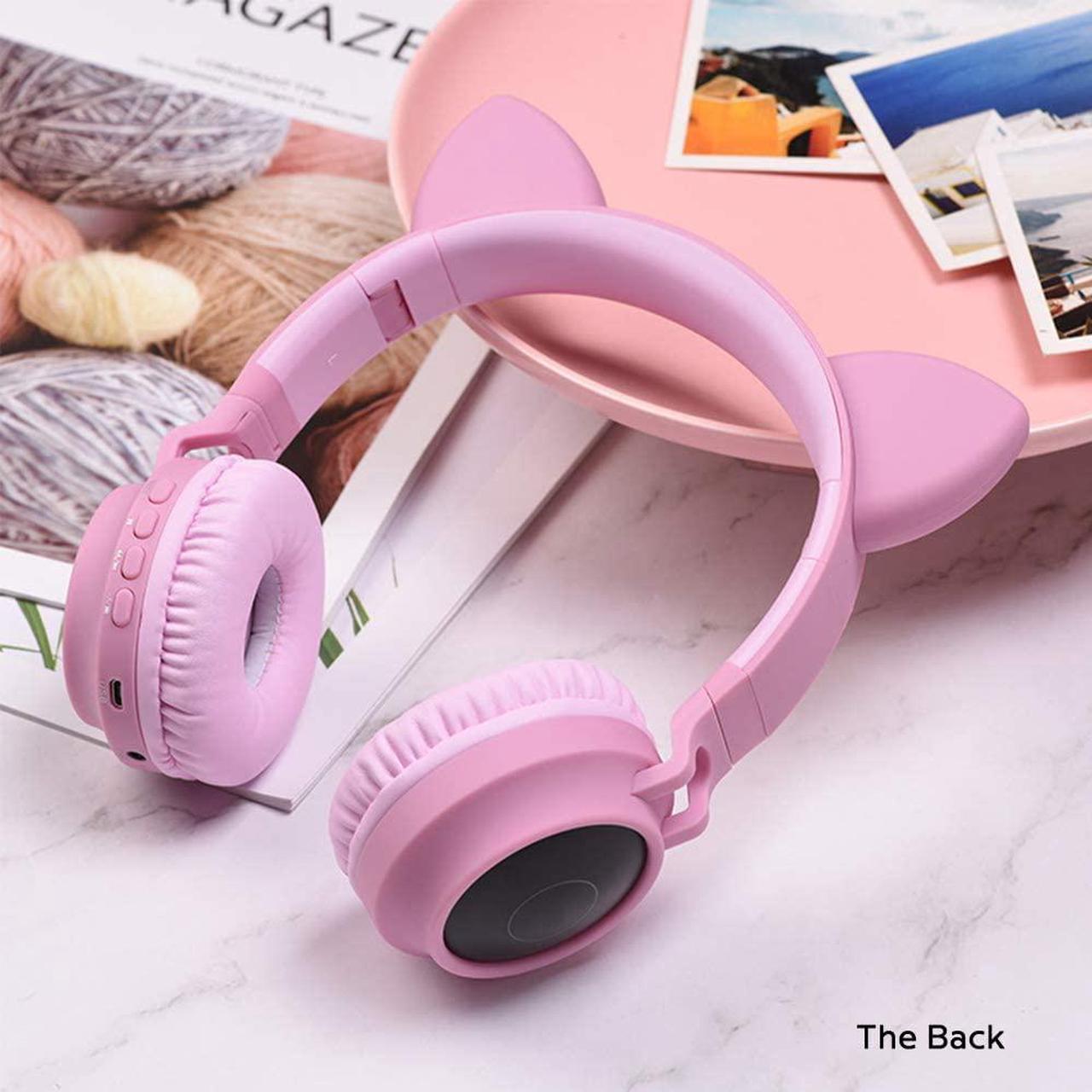 CORN New Arrival Bluetooth Wireless,Smart Noise-Cancallation,7 Color LED light Mode, Rabbit Ear Cute Shape Design Headset-Pink