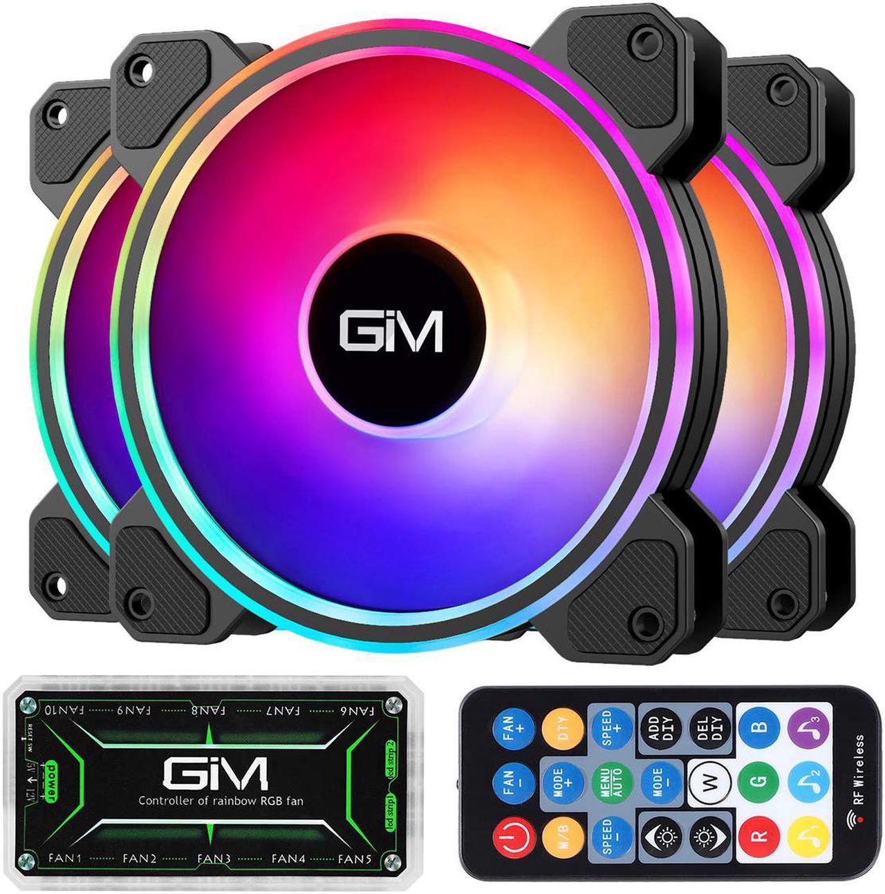 GIM KB-24 RGB Case Fans, 3 Pack 120mm Quiet Computer Cooling PC Fans, Music Rhythm 5V ARGB Addressable Motherboard SYNC/RC Controller, Colorful Cooler Speed Adjustable with Fan Control Hub