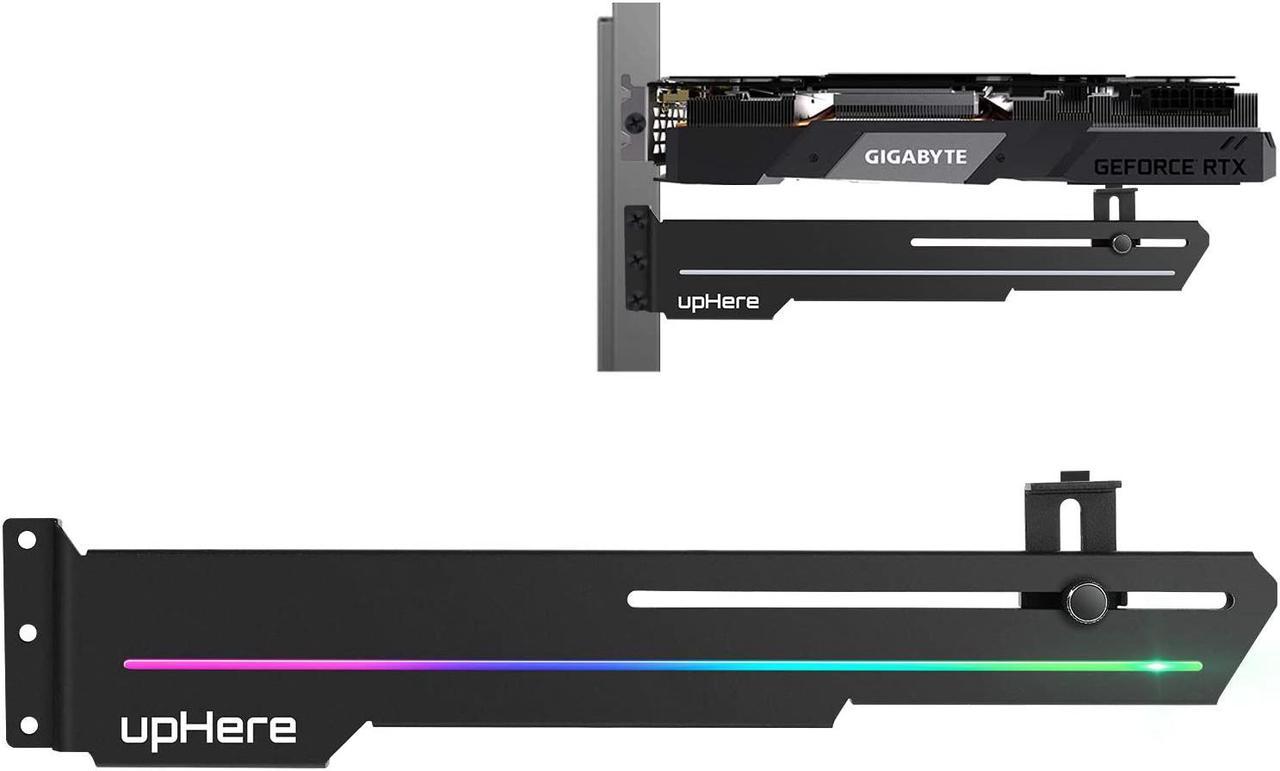 upHere GS05ARGB Addressable RGB Graphics Card GPU Brace Support Video Card Sag Holder/Holster Bracket, Built-in ARGB Strip, Anodized Aerospace Aluminum, Adjustable Length, and Height Support