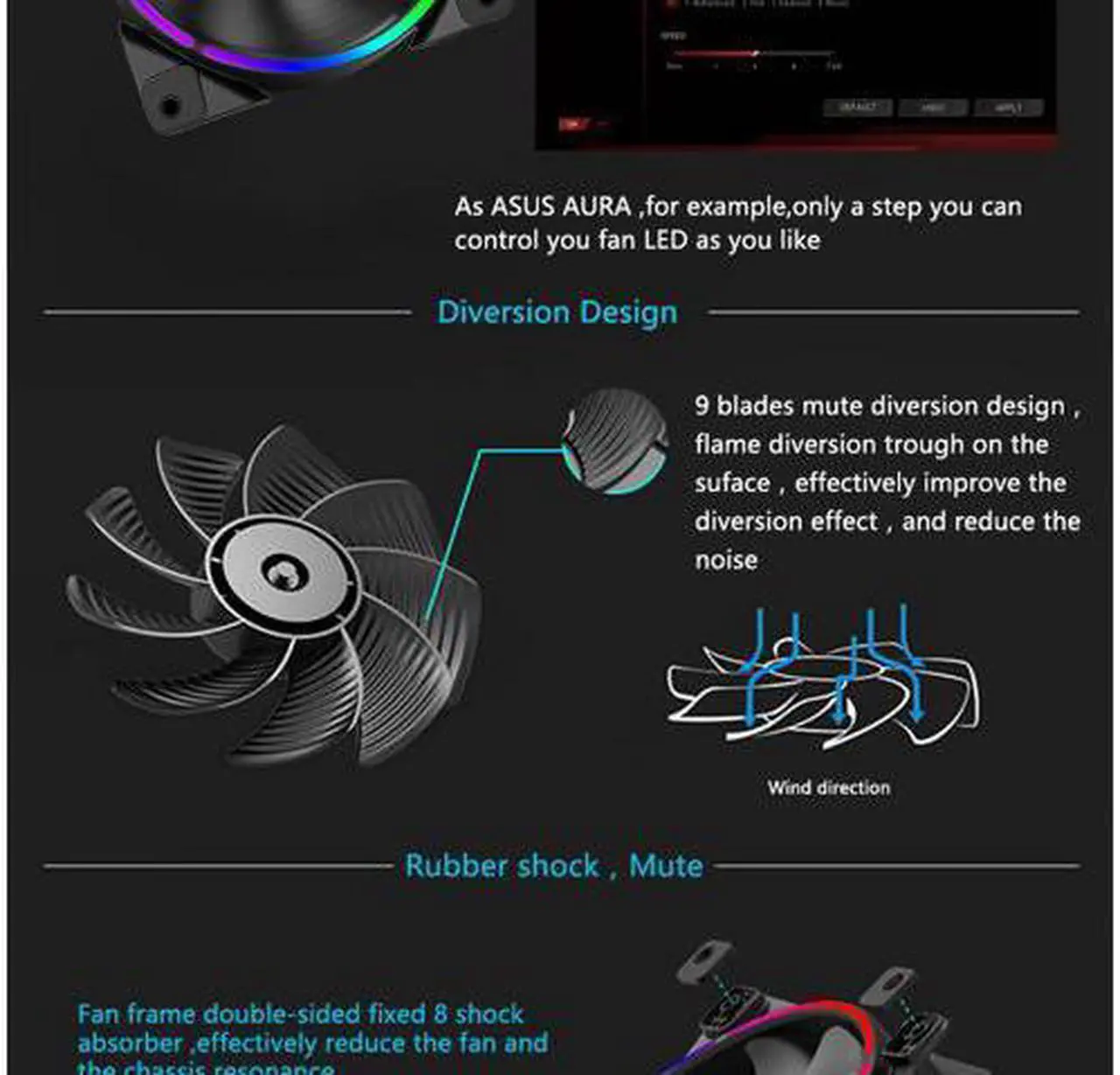 Alt view image 4 of 7 - 2-Pack PCCooler Corona Angel Eye AURA RGB Gigabyte/MSI/ASRock RGB Sync Supported - 120mm Super Silent Cooling Fan with Slimline LED Halo Ring, Hydraulic Bearing, 4 PIN PWM, Anti-Vibration Pads