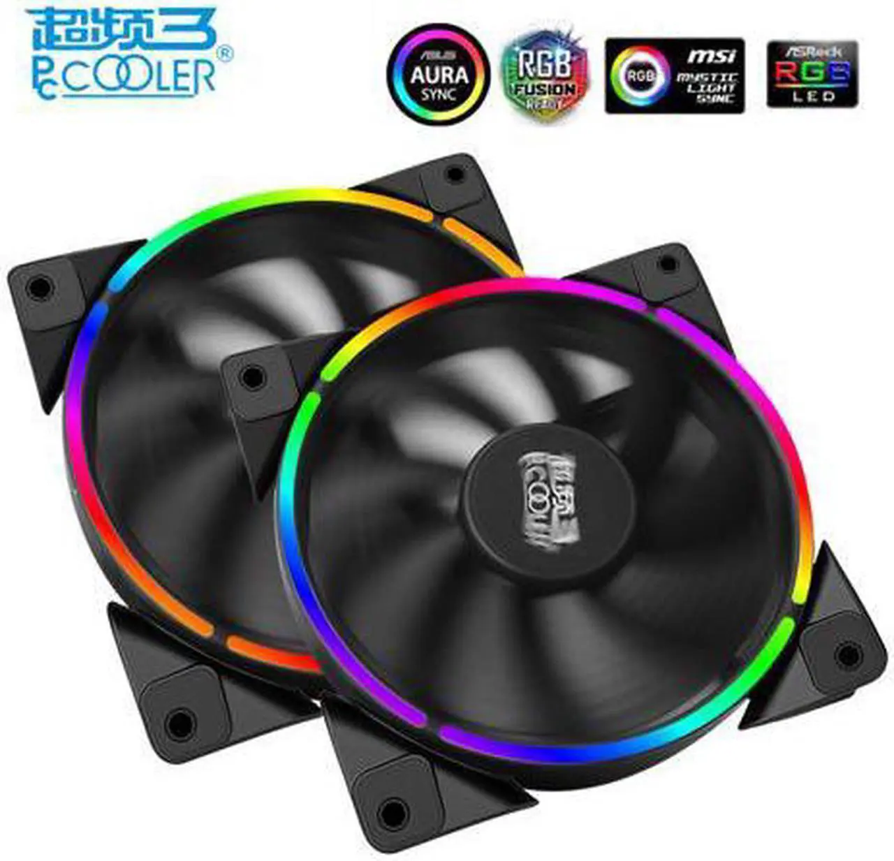 Main image of 2-Pack PCCooler Corona Angel Eye AURA RGB Gigabyte/MSI/ASRock RGB Sync Supported - 120mm Super Silent Cooling Fan with Slimline LED Halo Ring, Hydraulic Bearing, 4 PIN PWM, Anti-Vibration Pads