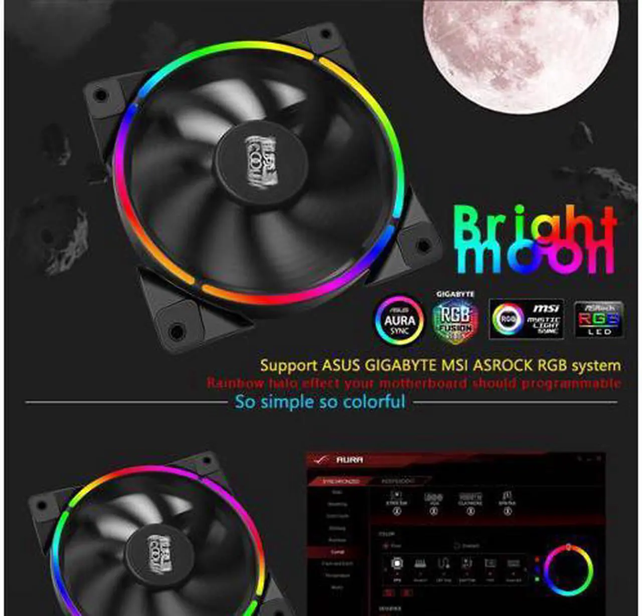 Alt view image 2 of 7 - 2-Pack PCCooler Corona Angel Eye AURA RGB Gigabyte/MSI/ASRock RGB Sync Supported - 120mm Super Silent Cooling Fan with Slimline LED Halo Ring, Hydraulic Bearing, 4 PIN PWM, Anti-Vibration Pads