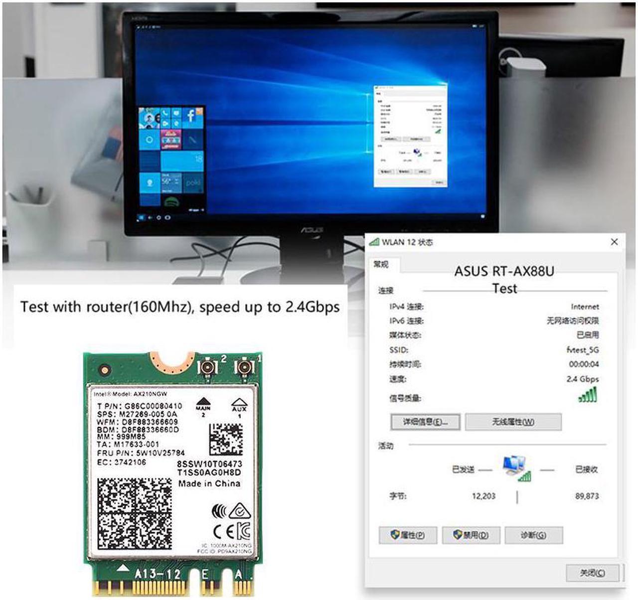 Alt view image 5 of 6 - 3000Mbps WiFi 6E Intel AX210 Bluetooth 5.2 M.2 2230 Key E WiFi 6 Card 2.4G/5Ghz/6Ghz Wireless AX210NGW 802.11ac/ax WiFi Adapter, Support Windows 10 Linux