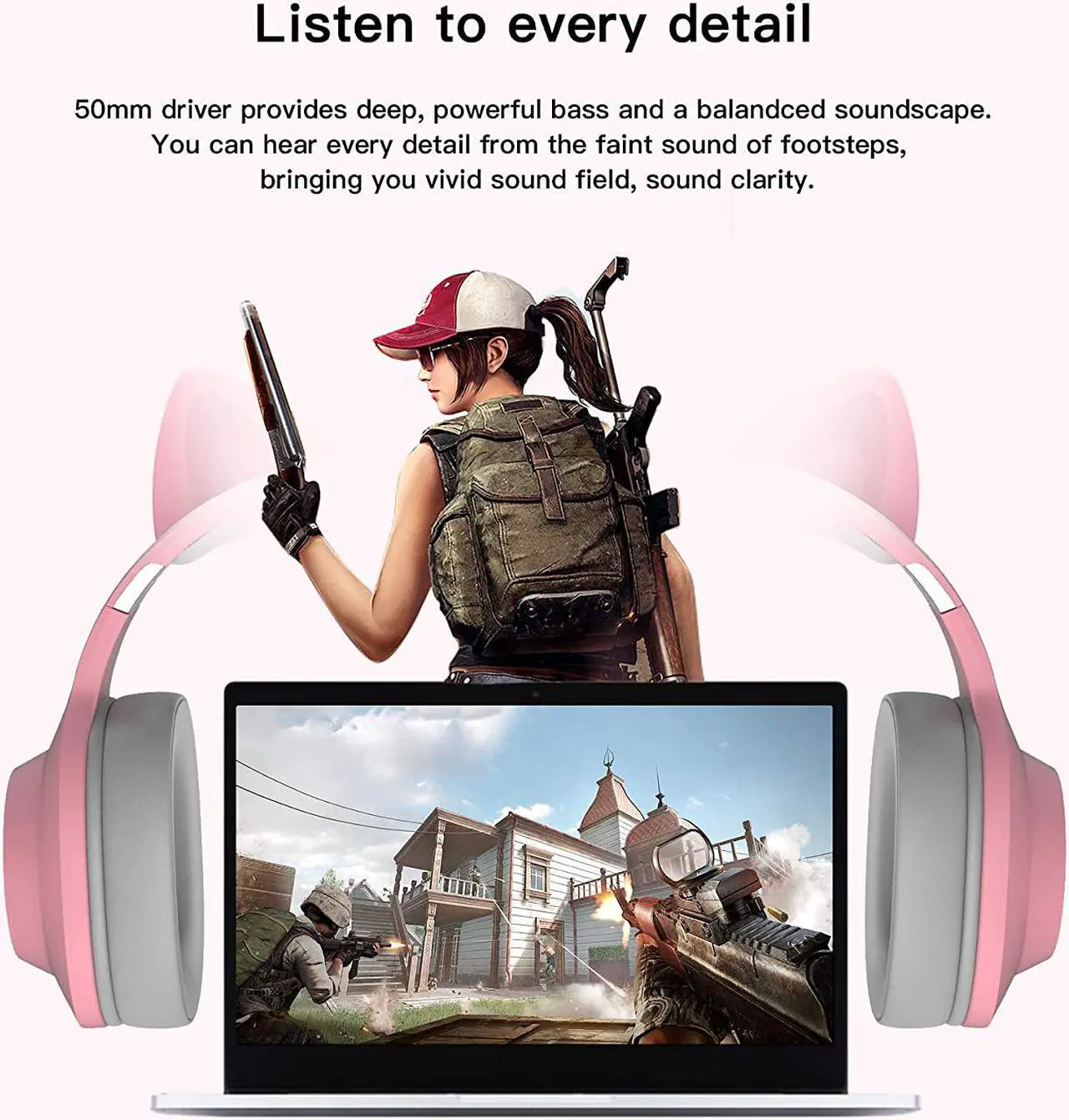 Alt view image 4 of 7 - Edifier HECATE G2  Pink Cat Ear Gaming Headset USB Headphones with Mic, RGB Lighting for PC, PS4, PS5 with THX 7.1 Surround Sound, 50mm Drivers