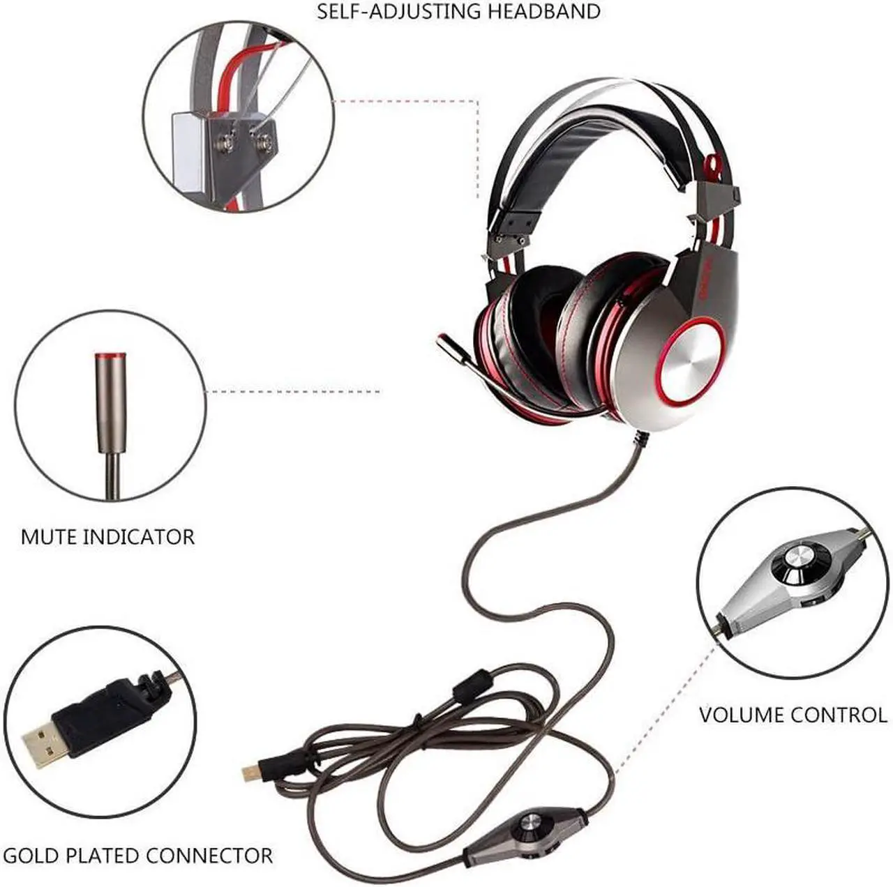 Alt view image 5 of 7 - CORN XIBERIA K5 Gaming Headset Over-Ear Gamer Headphones 7.1 Surround Sound Microphone for PC/Laptop,50MM Drivers, In-line control