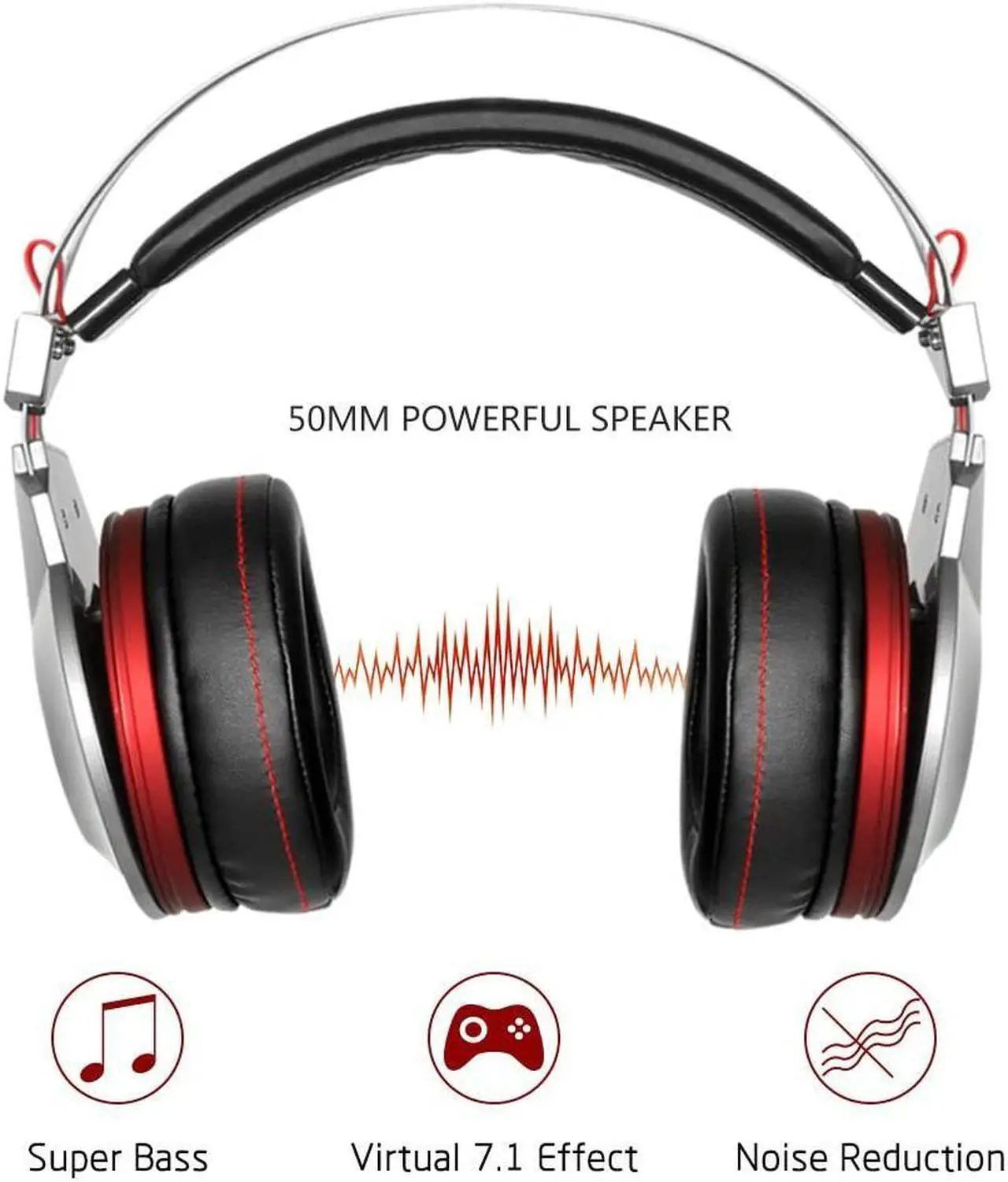 Alt view image 2 of 7 - CORN XIBERIA K5 Gaming Headset Over-Ear Gamer Headphones 7.1 Surround Sound Microphone for PC/Laptop,50MM Drivers, In-line control