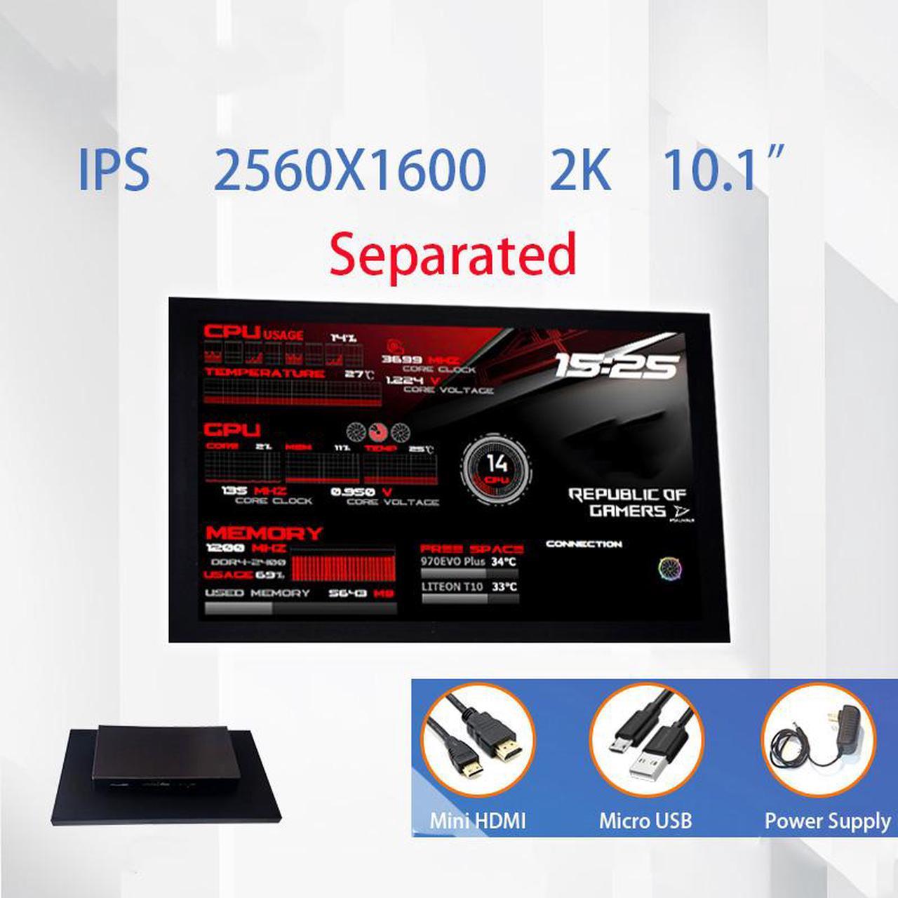 CORN Secondary Screen, AIDA64 Data Monitoring for Computer Monitoring LCD Display - 228mm x 148mm x 2.5mm(10.1" Separated), 2560 x 1600(2K), IPS Screen, 60Hz Refresh Rate, 71% Color Gamut, Support HDR