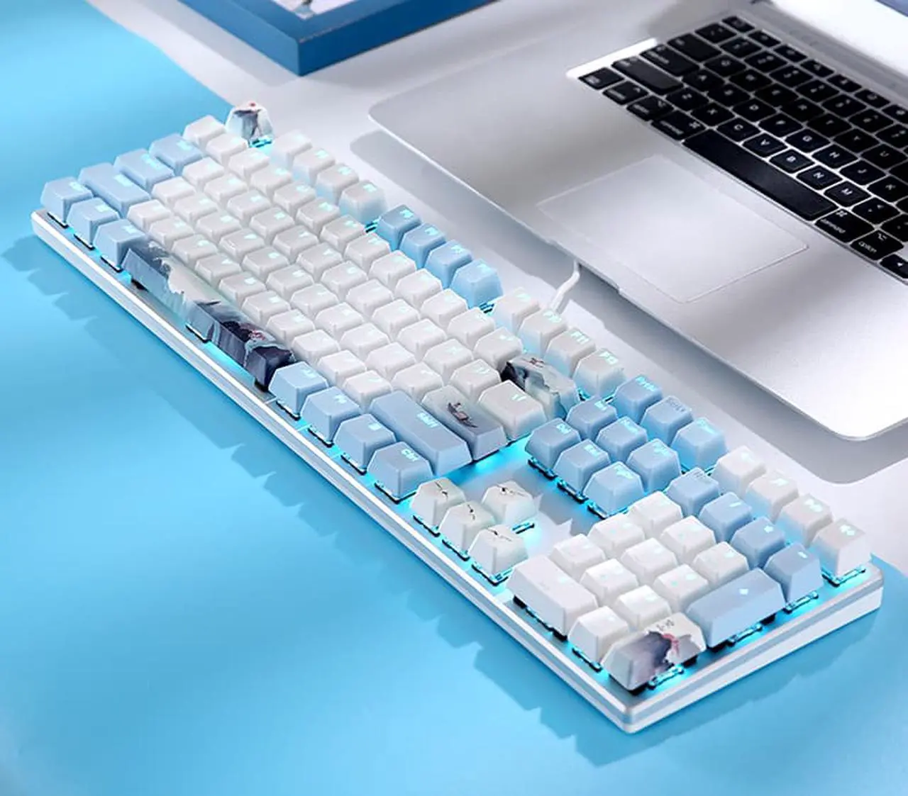 Alt view image 5 of 7 - CORN EK815 Mechanical Gaming Keyboard LED Backlit Wired Keyboard with Blue Switches for Windows Gaming PC (108 Keys, Empty Mountain Theme)