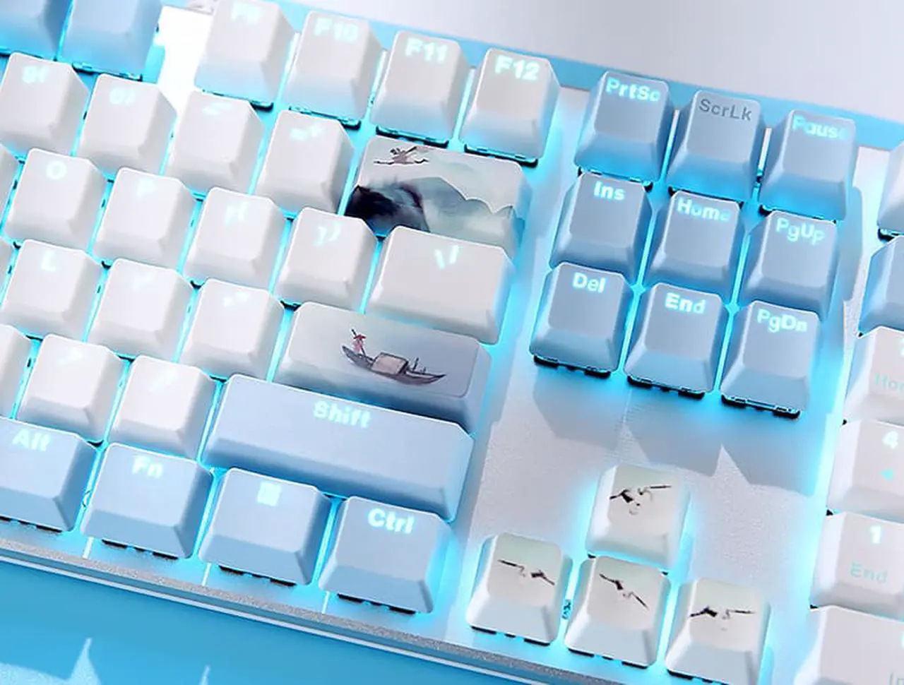 Alt view image 4 of 7 - CORN EK815 Mechanical Gaming Keyboard LED Backlit Wired Keyboard with Blue Switches for Windows Gaming PC (108 Keys, Empty Mountain Theme)