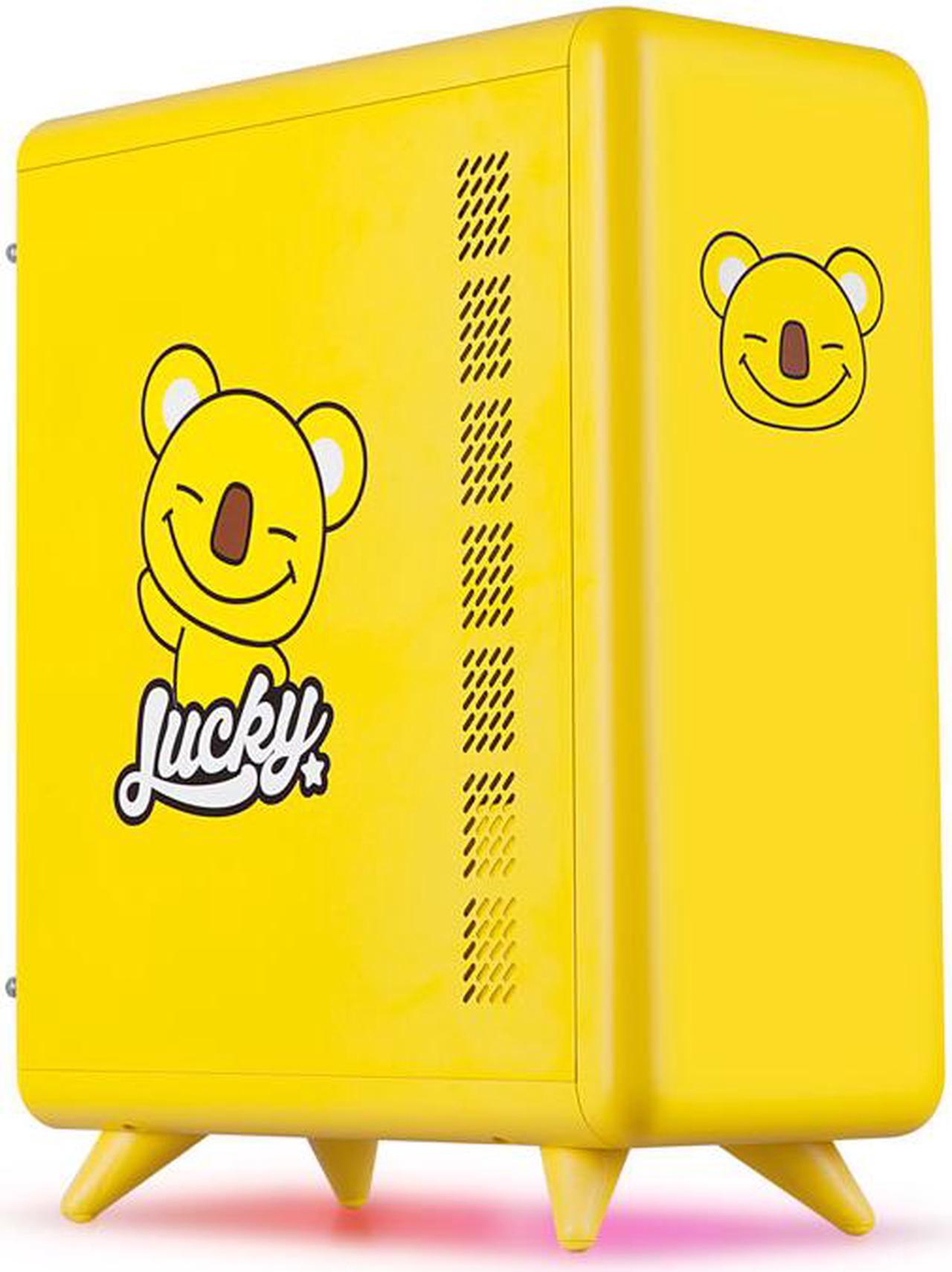 CORN Cute Lucky Koala M-ATX/iTX Yellow Gaming Computer Case with Buttom RGB Strip PC Case Support 240 Liquid Cooler