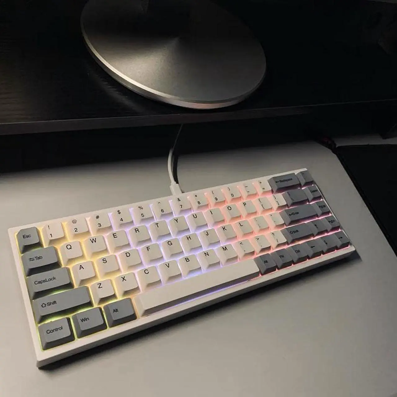 Alt view image 2 of 3 - CORN NJ68 Mechanical Gaming Keyboard Ultra-thin 68 Keys with double Modes(wired+bluetooth)-Cherry Red Switch Suitable for PC/MAC/I0S/ Android /Windows,Gray White