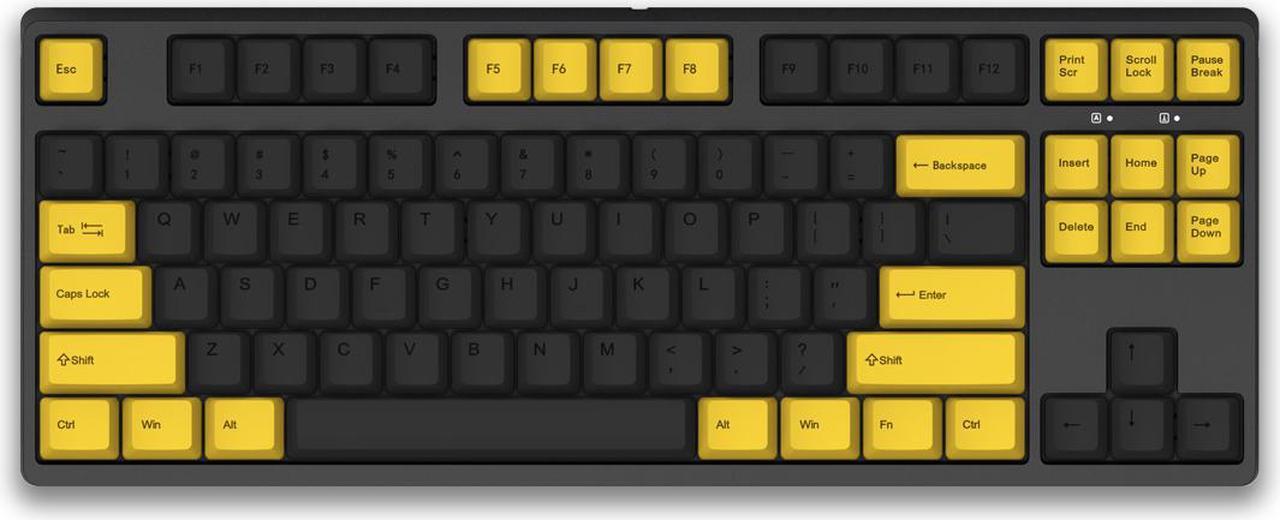 GANSS GS87D Mechanical Keyboard Daul Modes with Red Switch for iOS, Android, Windows and Mac, PBT Key Caps-Black Yellow