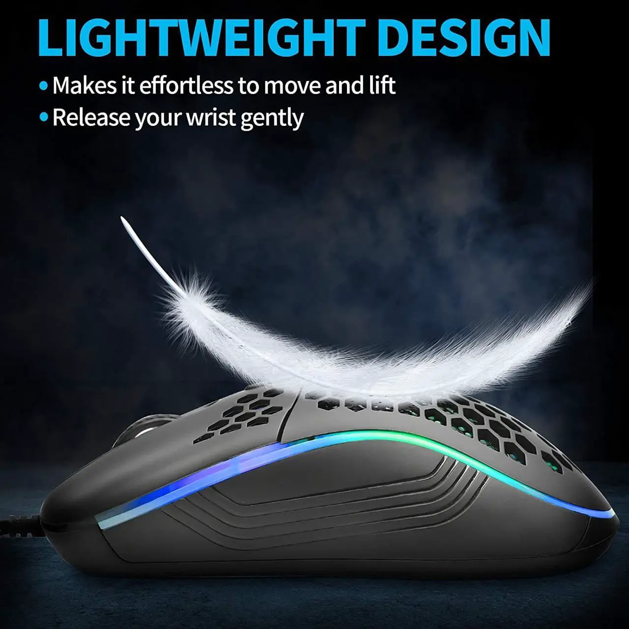 Alt view image 2 of 7 - Honeycomb Wired Gaming Mouse, RGB Backlight and 7200 Adjustable DPI, Ergonomic and Lightweight USB Computer Mouse with High Precision Sensor for Windows PC & Laptop Gamers (Black)