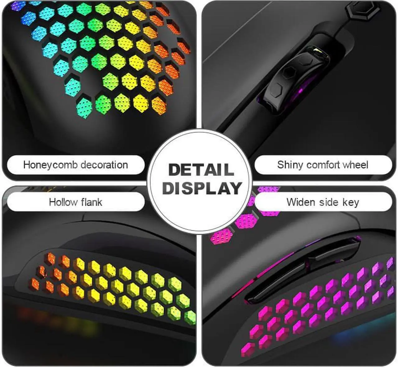 Alt view image 3 of 7 - Honeycomb Wired Gaming Mouse, RGB Backlight and 7200 Adjustable DPI, Ergonomic and Lightweight USB Computer Mouse with High Precision Sensor for Windows PC & Laptop Gamers (Black)