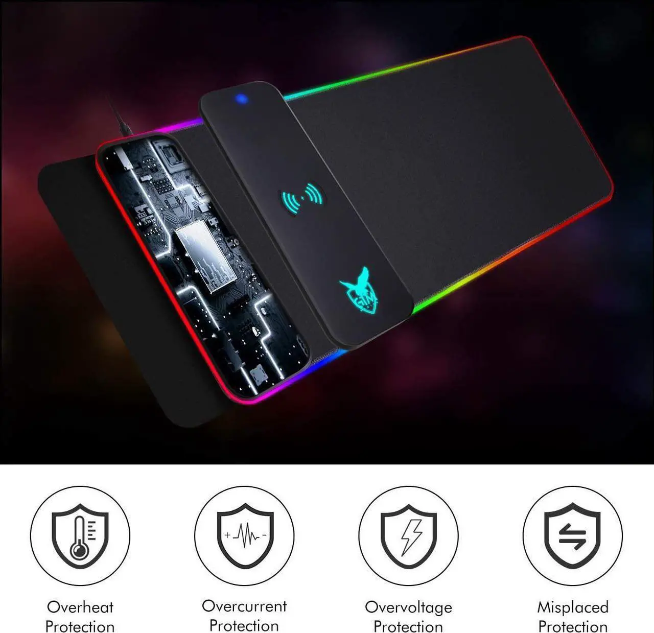 Alt view image 3 of 6 - Wireless Charging RGB Gaming Mouse Pad 10W, LED Mouse Mat 800x300x4MM, 10 Light Modes Extra Large Mousepad Non-Slip Rubber Base Computer Keyboard Mat for Gaming, MacBook, PC, Laptop, Desk