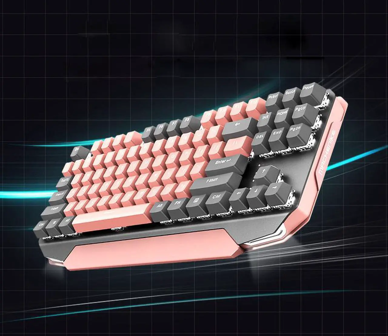 Main image of CORN  MACHENIKE K7 87Keys  N-Key Rollover Cool Exterior Bluetooth and Wired Dual Mode Mechanical Gaming Keyboard For Office And Game, White LED Backlit, Blue Switch  - Gray Pink