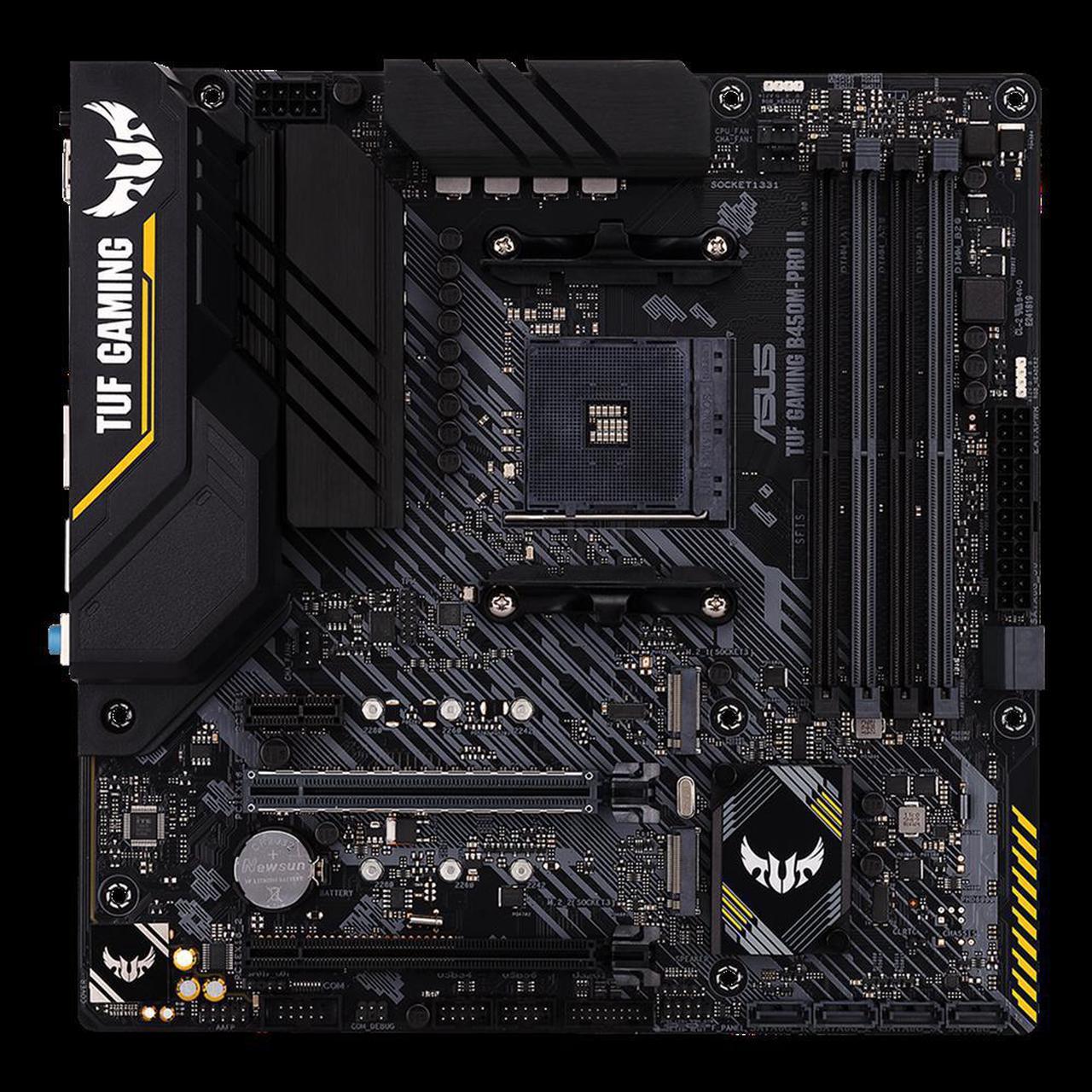 ASUS TUF GAMING B450M-PRO II AMD B450 (AM4) micro ATX gaming motherboard with dual M.2, PCIe 3.0, AI Noise-Canceling Microphone, HDMI, DisplayPort, USB 3.2 Gen 2 Type-A and Type-C and Aura Sync RG