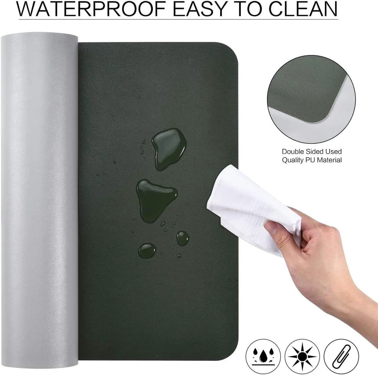 Alt view image 3 of 6 - Dual Sided Leather Desk Pad (31.5 x 15.7"), Office Waterproof Desk Mat, PU Mouse Pad, Desk Protector Cover, Desk Writing Mat for Office/Home/Work/Cubicle (Green/Gray)