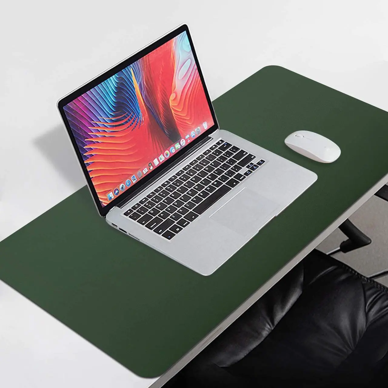 Alt view image 4 of 6 - Dual Sided Leather Desk Pad (31.5 x 15.7"), Office Waterproof Desk Mat, PU Mouse Pad, Desk Protector Cover, Desk Writing Mat for Office/Home/Work/Cubicle (Green/Gray)