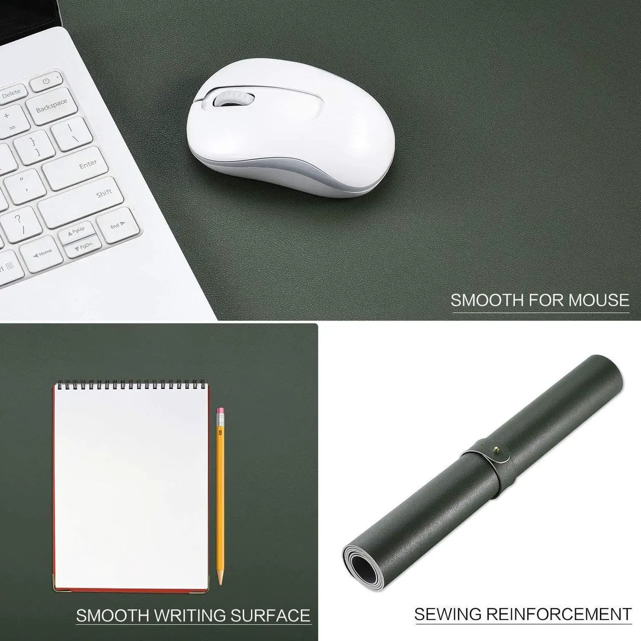 Alt view image 2 of 6 - Dual Sided Leather Desk Pad (31.5 x 15.7"), Office Waterproof Desk Mat, PU Mouse Pad, Desk Protector Cover, Desk Writing Mat for Office/Home/Work/Cubicle (Green/Gray)