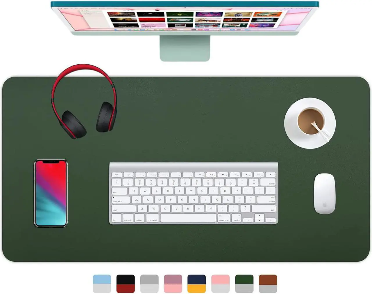 Main image of Dual Sided Leather Desk Pad (31.5 x 15.7"), Office Waterproof Desk Mat, PU Mouse Pad, Desk Protector Cover, Desk Writing Mat for Office/Home/Work/Cubicle (Green/Gray)