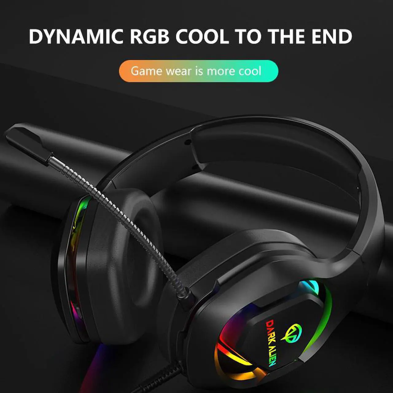 Alt view image 2 of 7 - Corn E600 USB Wired  Gaming Headset with  Noise-canceling Mic, 7.1  Surround Sound, 50MM Drivers, Removable Ear Foam, RGB lighting effect