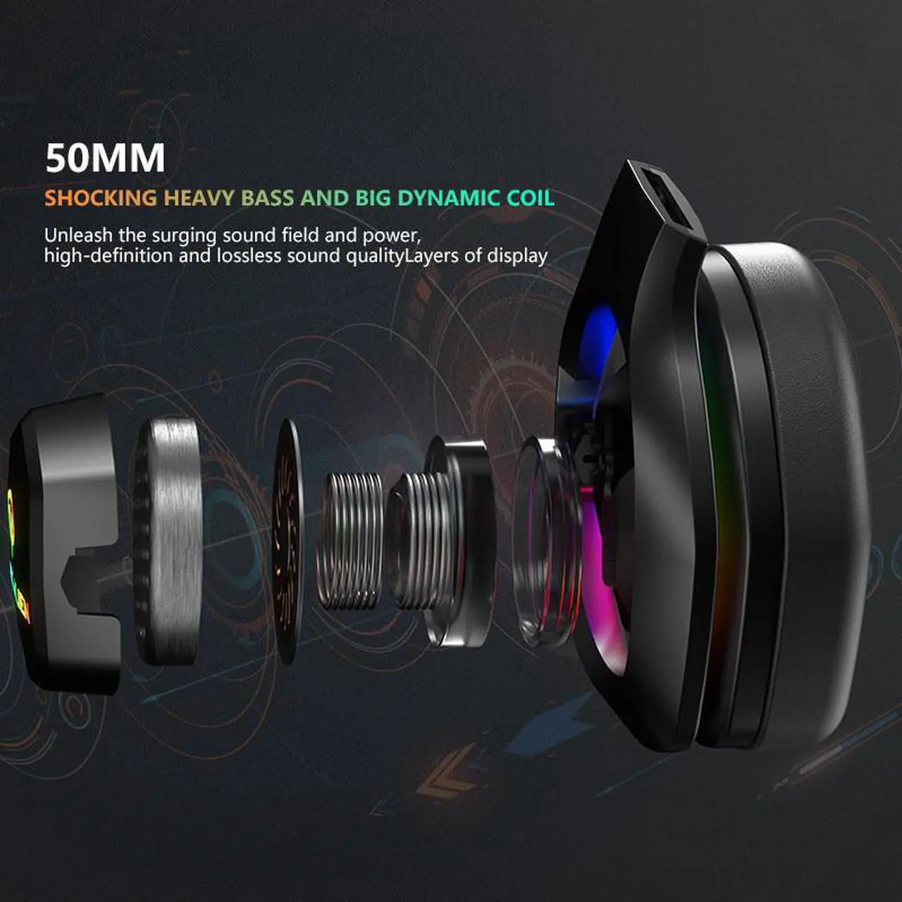 Alt view image 3 of 7 - Corn E600 USB Wired  Gaming Headset with  Noise-canceling Mic, 7.1  Surround Sound, 50MM Drivers, Removable Ear Foam, RGB lighting effect