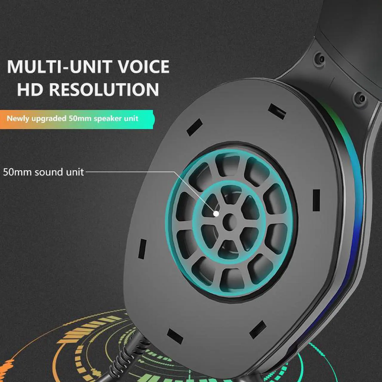Alt view image 4 of 7 - Corn E600 USB Wired  Gaming Headset with  Noise-canceling Mic, 7.1  Surround Sound, 50MM Drivers, Removable Ear Foam, RGB lighting effect