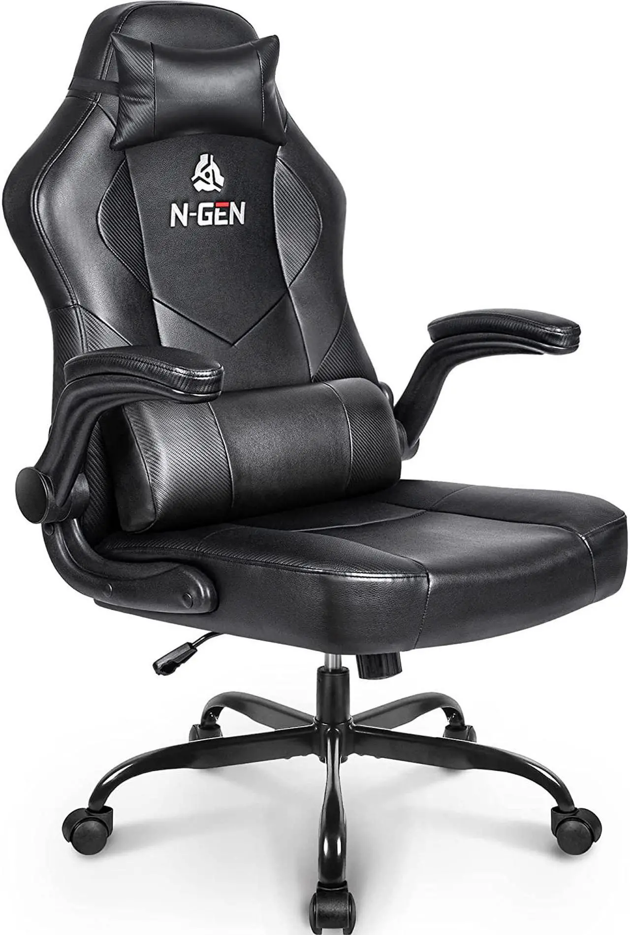 Main image of N-GEN Gaming Chair Ergonomic Office Chair PC Desk Chair with Lumbar Support Flip-Up Arms Levelled Seat Style Headrest PU Leather Executive High Back Computer Chair for Adults Women Men