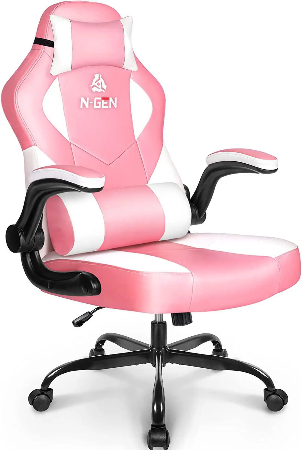 Main image of N-GEN Gaming Chair Ergonomic Office Chair PC Desk Chair with Lumbar Support Flip-Up Arms Levelled Seat Style Headrest PU Leather Executive High Back Computer Chair for Adults Women Men