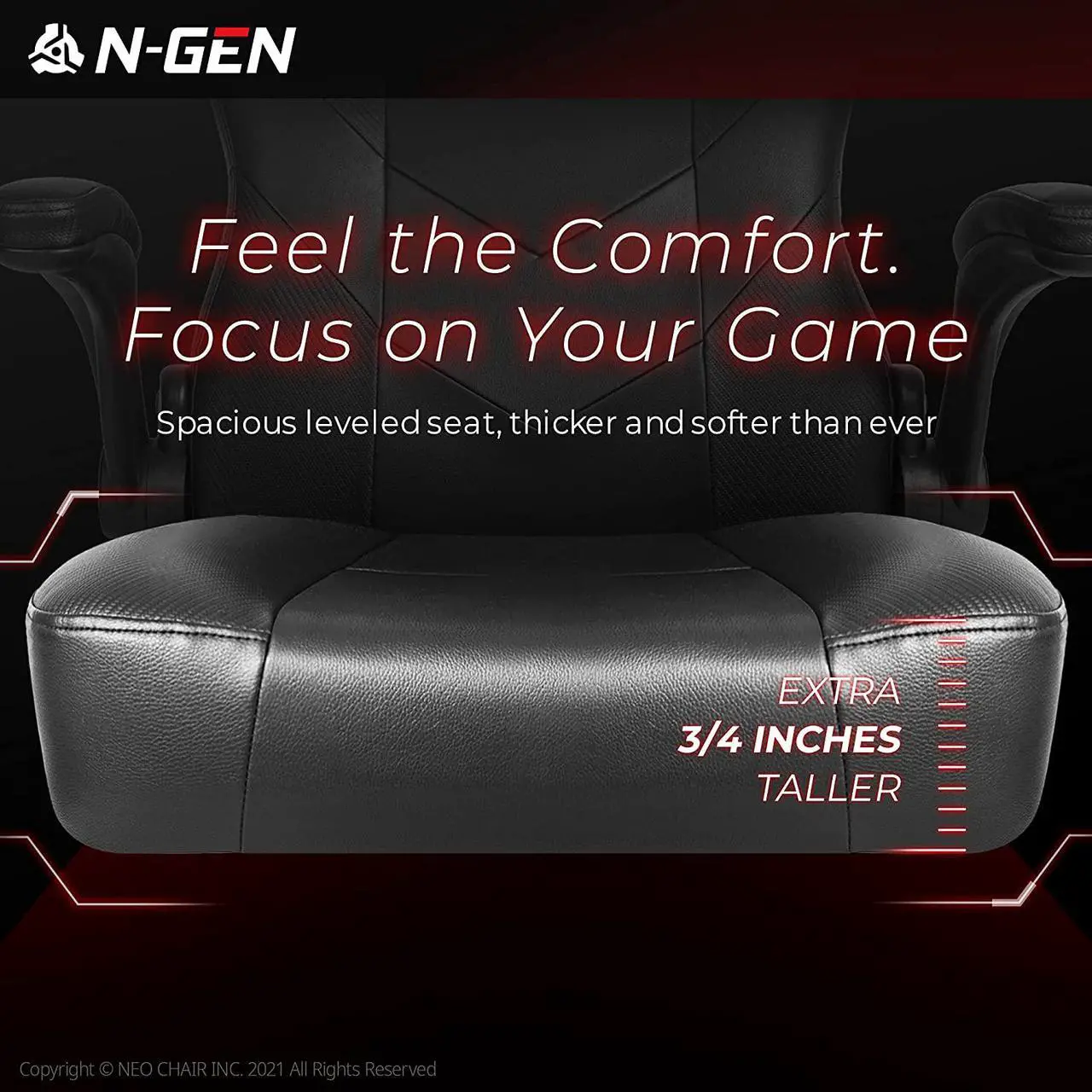 Alt view image 5 of 7 - N-GEN Gaming Chair Ergonomic Office Chair PC Desk Chair with Lumbar Support Flip-Up Arms Levelled Seat Style Headrest PU Leather Executive High Back Computer Chair for Adults Women Men