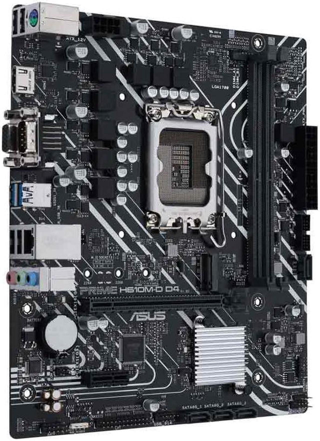 ASUS PRIME H610M-D D4 Intel H610 (LGA 1700) mic-ATX motherboard with DDR4, PCIe 4.0, M.2 slot, Realtek 1 Gb Ethernet, HDMI®, D-Sub, USB 3.2 Gen 1 ports, SATA 6 Gbps, COM port, LPT header, RGB header