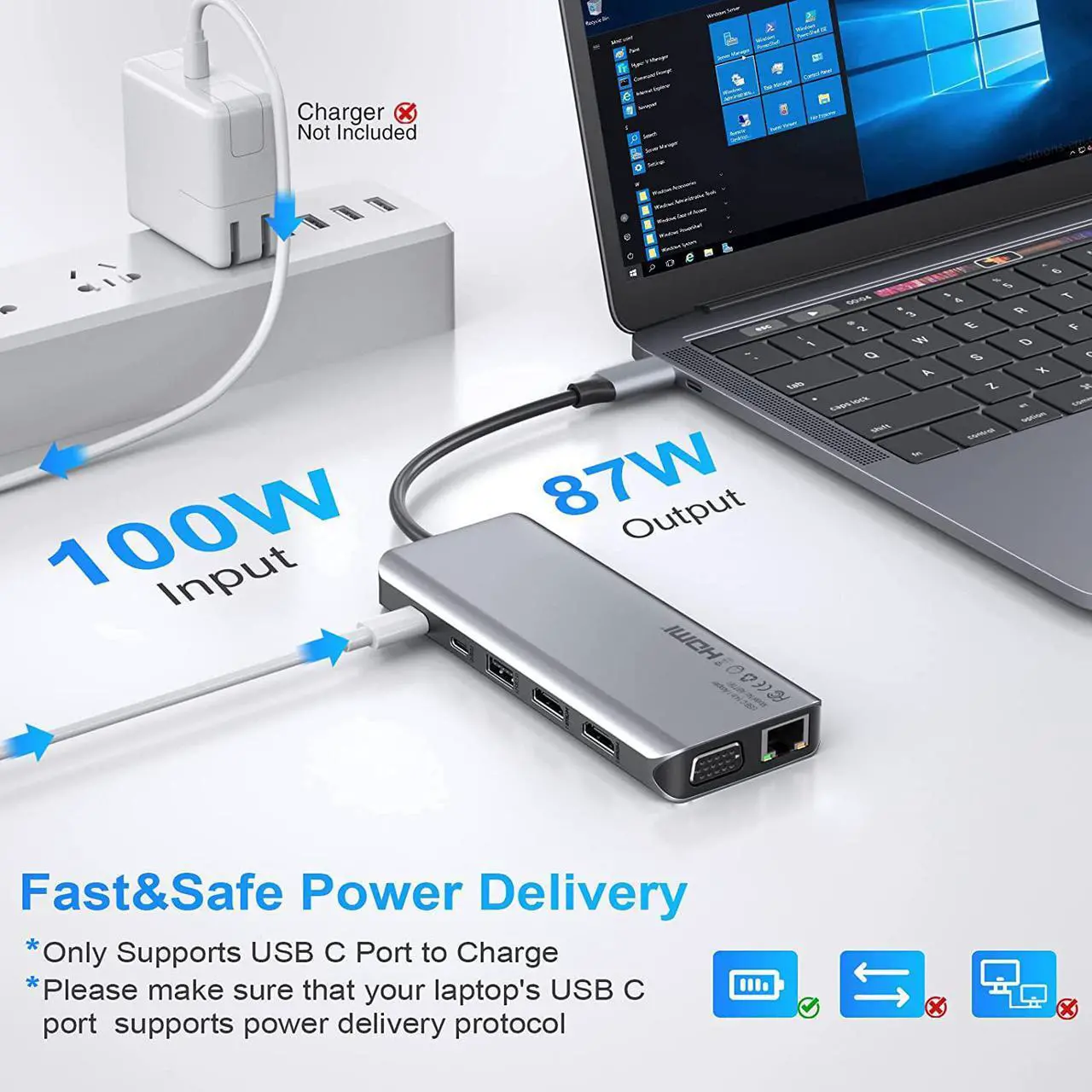 Alt view image 5 of 6 - USB C Docking Station Dual Monitor for Dell/HP/Lenovo/Surface Laptop, 14 in 1 Triple Display USB C Hub Multiple Adapter, USB C Dongle with 2 HDMI 4K+VGA+5 USB Port+100W PD Charger+Ethernet+SD/TF+Audio