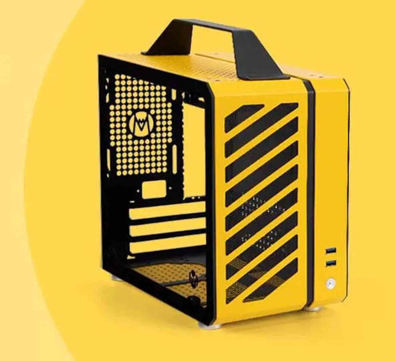 Alt view image 5 of 5 - C26 Yellow Portable MINI Computer Case (Support MATX/ITX Motherboard/A4 Aluminum/Side-Opening Glass Side Through) Type-C + USB3.0