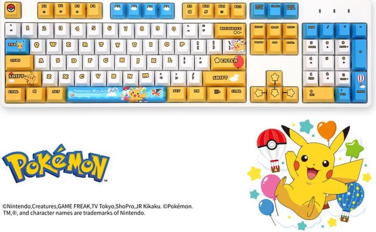 IROK FE104 cute pokemon Sky version, PBT keycap, no light,104 keys Type-C wired Mechanical keyboard-Blue,Brown Switch