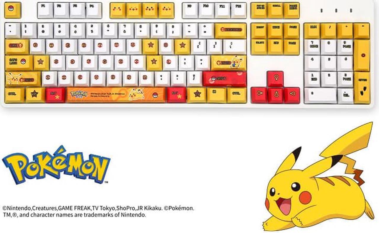 IROK FE104 cute pokemon Pikachu version, PBT keycap, no light,104 keys Type-C wired Mechanical keyboard,yellow / white,Brown Mechanical switch