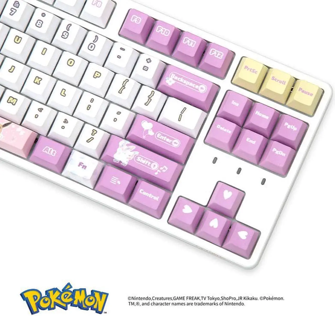 Alt view image 2 of 7 - IROK FE87 pokemon Eevee version, PBT keycap, no light,87 keys Type-C wired Mechanical keyboard, Pink / White,Brown Mechanical switch