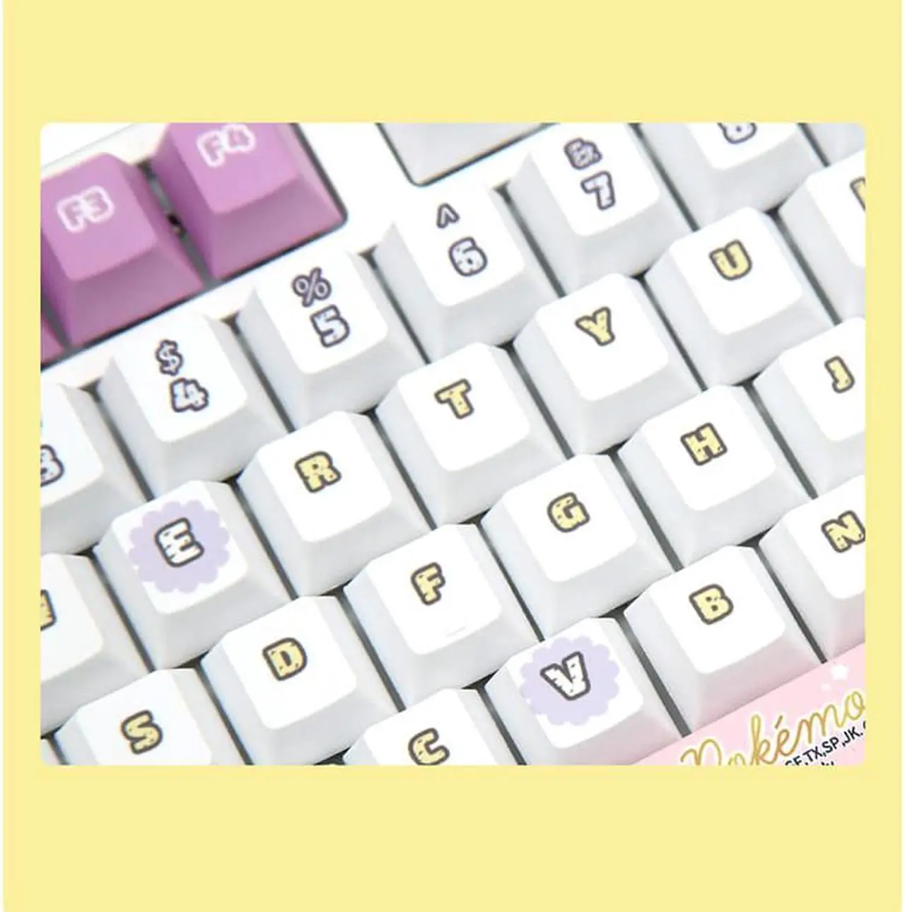 Alt view image 5 of 7 - IROK FE87 pokemon Eevee version, PBT keycap, no light,87 keys Type-C wired Mechanical keyboard, Pink / White,Brown Mechanical switch