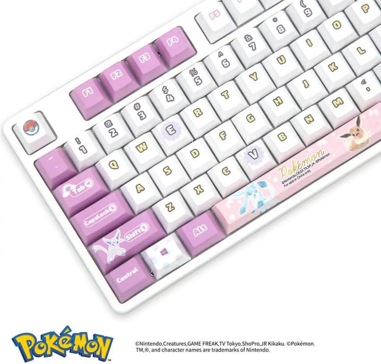 Alt view image 6 of 7 - IROK FE87 pokemon Eevee version, PBT keycap, no light,87 keys Type-C wired Mechanical keyboard, Pink / White,Brown Mechanical switch
