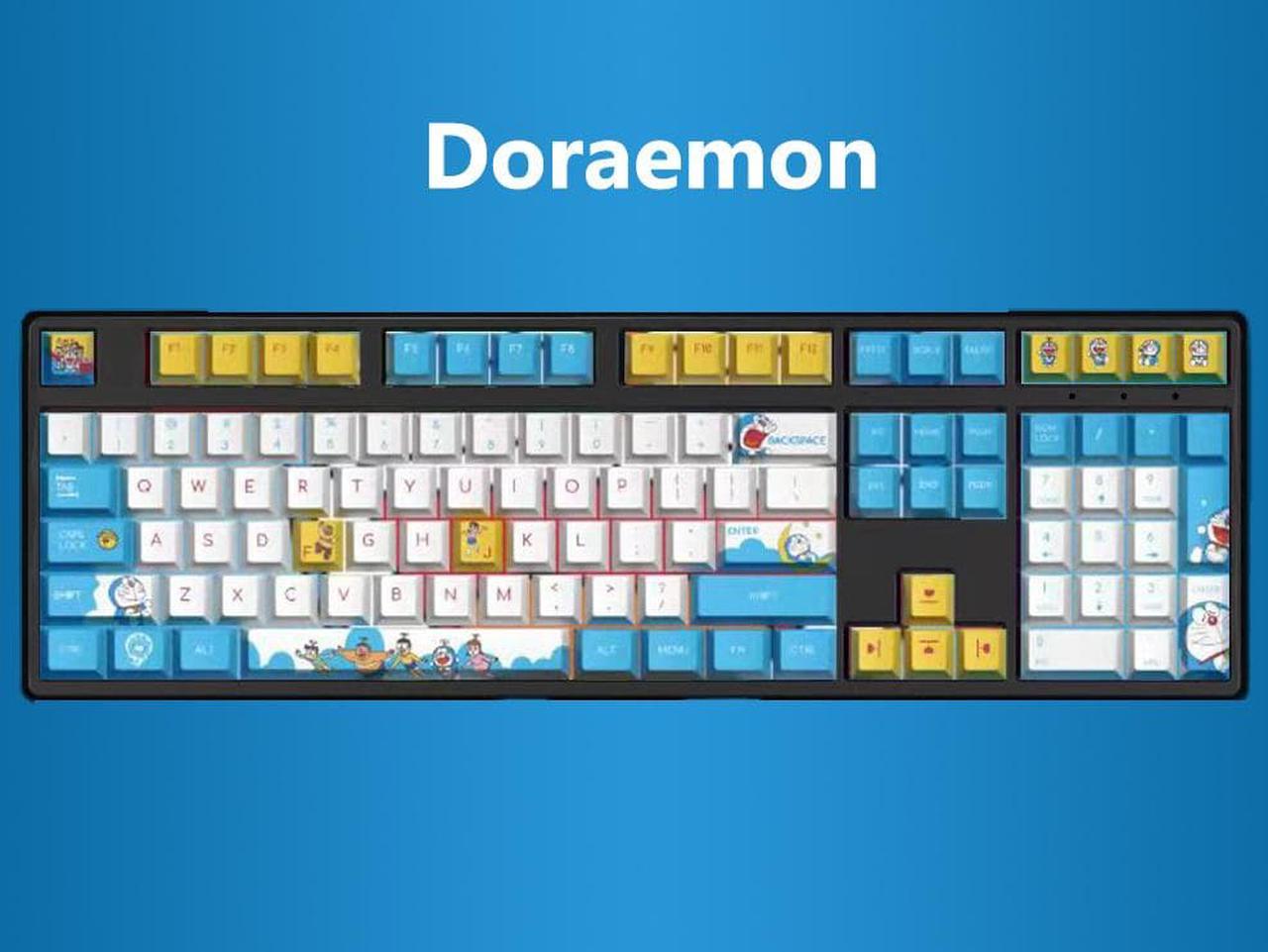 Corn Tri-Band RGB Wireless Bluetooth Wired 108 key Customized Mechanical Keyboard Doraemon Cartoon Animation Co-branding Theme PBT keycaps Anti-Ghosting Gaming Keyboard Blue Switch