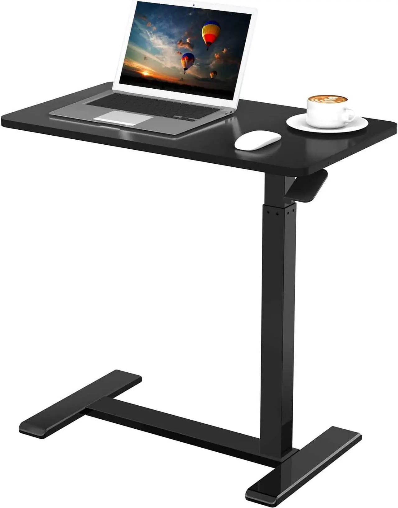 Main image of FLEXISPOT Medical Adjustable Overbed Bedside Table with Wheels Pneumatic Mobile Standing Desk Laptop Desk Rolling Computer Cart Movable Overbed Table Hospital Home Use(27.6" W x 15.7" D, Black Table)