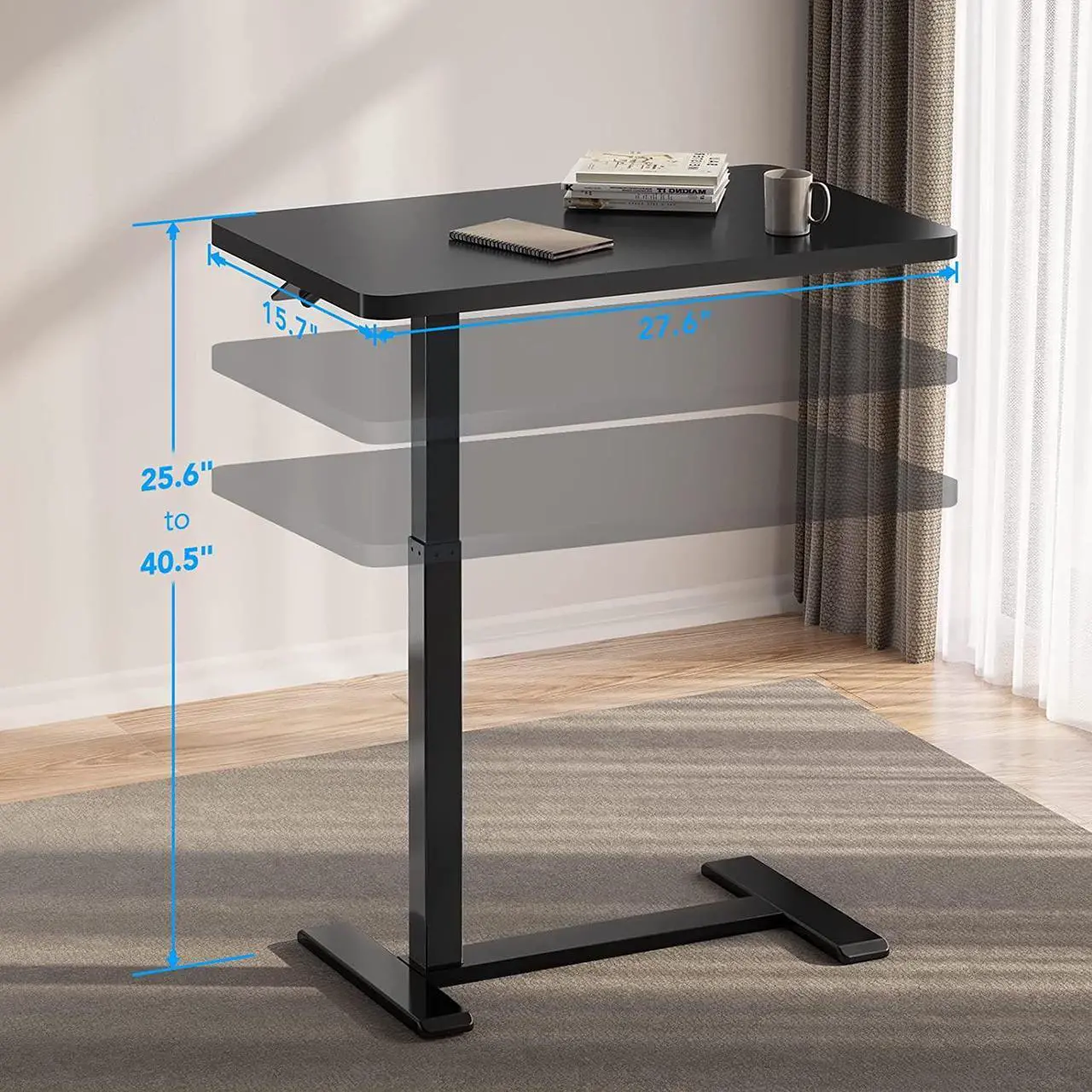 Alt view image 6 of 7 - FLEXISPOT Medical Adjustable Overbed Bedside Table with Wheels Pneumatic Mobile Standing Desk Laptop Desk Rolling Computer Cart Movable Overbed Table Hospital Home Use(27.6" W x 15.7" D, Black Table)