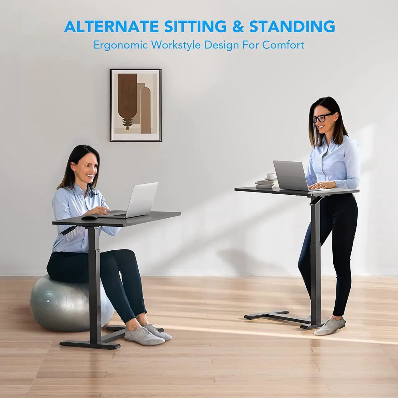 Alt view image 7 of 7 - FLEXISPOT Medical Adjustable Overbed Bedside Table with Wheels Pneumatic Mobile Standing Desk Laptop Desk Rolling Computer Cart Movable Overbed Table Hospital Home Use(27.6" W x 15.7" D, Black Table)