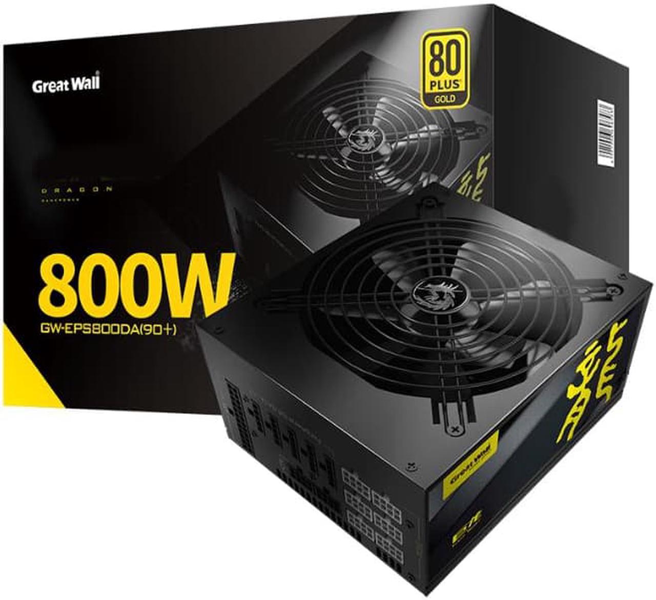 Great Wall GW800 80 Plus Gold Fully Modular 800W Power Supply, 140mm Ball Bearings Fan,The Air Volume Is Large And Mute, 150mm ATX Power - Black