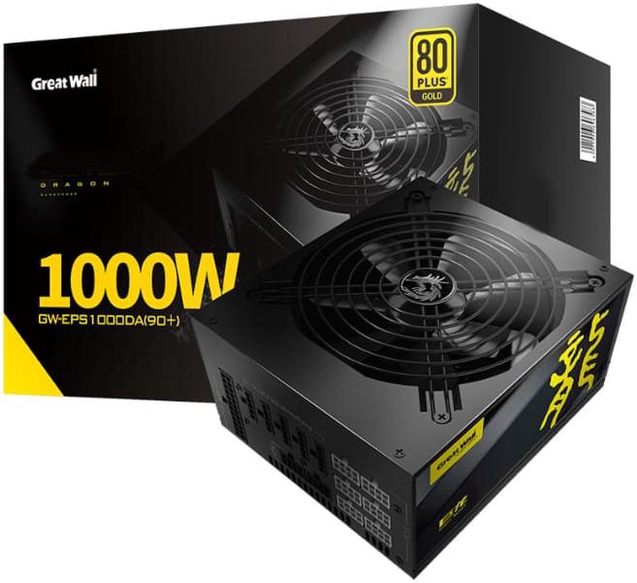 Great Wall GW1000 80 Plus Gold Fully Modular 1000W Power Supply, 140mm Ball Bearings Fan,The Air Volume Is Large And Mute, 150mm ATX Power - Black