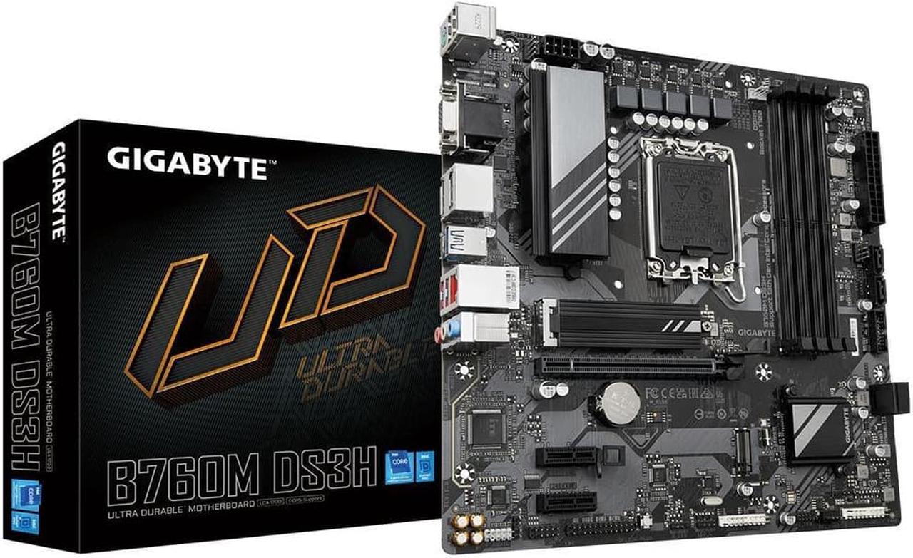 GIGABYTE B760M DS3H DDR5 LGA 1700 Intel B760 Micro ATX Motherboard,with Integrated Realtek 7.1 channel audio chip,2.5GbE network card, PCI-E 4.0, PCI-E 3.0, USB 3.2